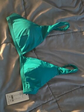 Solid Teal Triangle Bikini Top - Women Swim